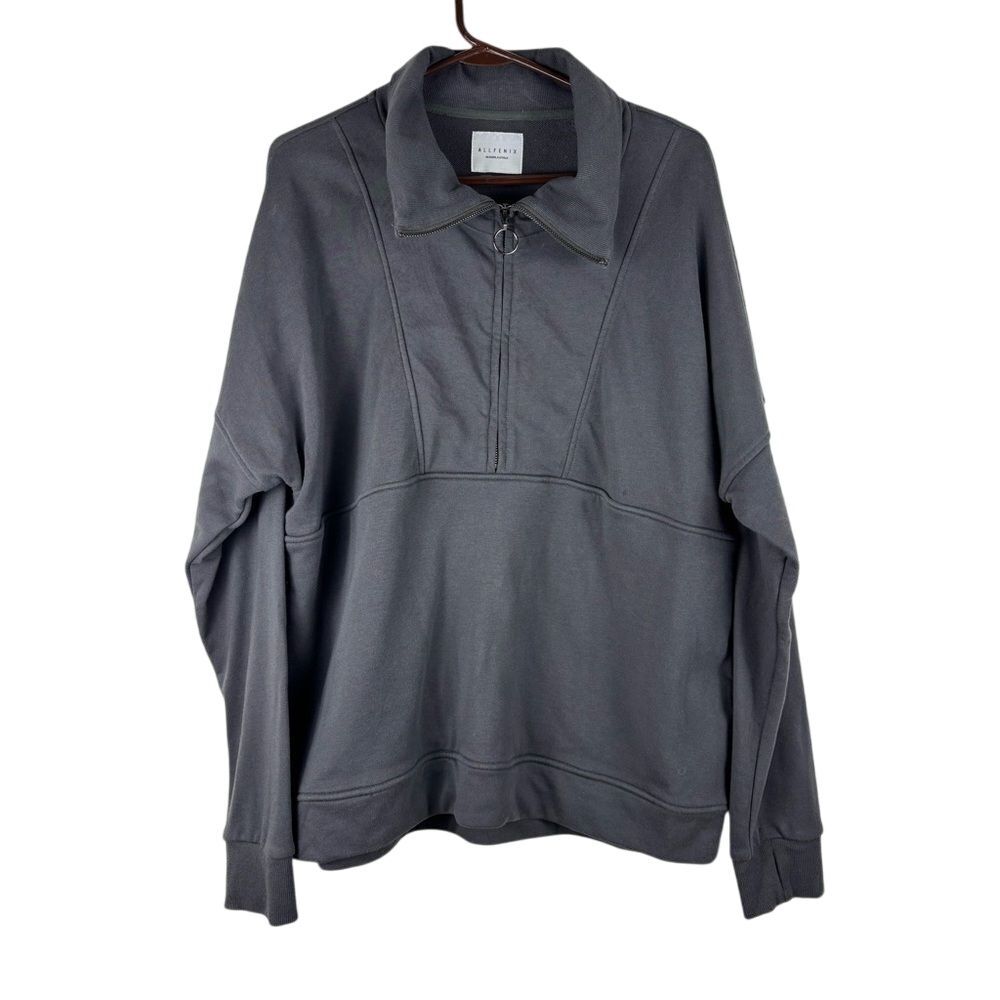 Allfenix Women's XL Sweater‎ Dark Gray Charcoal Pullover Quarter Zip Sweatshirt